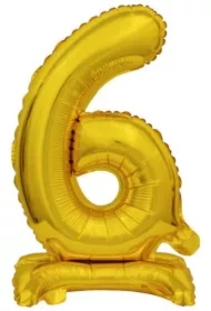 Balon foliowy mini cyfra 6 ze stopką złota