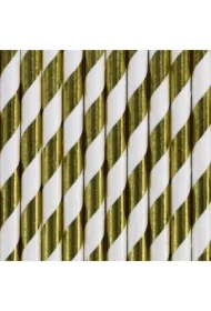 Słomki papierowe złote 19.5cm 10 szt