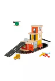 Drewniany garaż piętrowy z 4 akcesoriami Bolid 2+