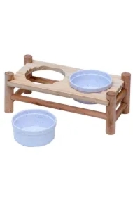 Stojak z miskami dla gryzoni i królika, drewno/plastik, 24 x 10 x 8, 5cm