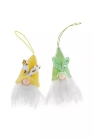 Zawieszki gnomy 8cm 2 szt zółte i zielone