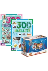 Pakiet dla przedszkolaka. 300 naklejek. Psy i koty, 300 naklejek. Na wsi, Puzzle mini 35 el. Psi Patrol