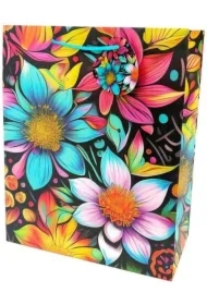 Torebka ozdobna matowa 26x32x12cm Kwiaty neon