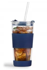 Kubek termiczny szklany ze słomką granatowy Fuori 30381