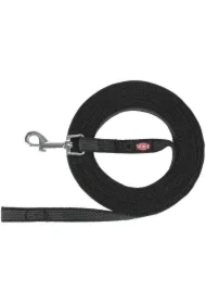 Smycz treningowa, dla psa, czarna, taśma parciana, S&ndash;M: 15 m/15 mm, gumowana