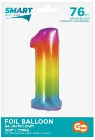Balon foliowy Smart Cyfra 1 tęczowa