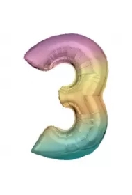 Balon foliowy cyfra 3 tęczowa pastel