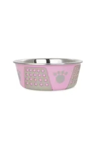 Miska, dla psa, fioletowa, nadruk łapy, stal nierdzewna, antypoślizgowa, 17cm