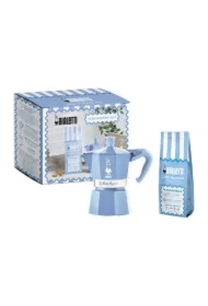 Zestaw Moka Express 3tz Błękitna 130 ml + kawa mielona Perfetto Moka Mandorla