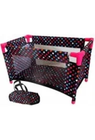 Łóżeczko-kojec dla lalek czarny w białe groszki