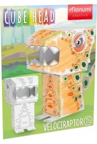 Cube head. Dino. Welociraptor. Złóż i pokoloruj