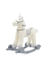 Koń na biegunach z melodią i kółkami biały