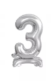 Balon foliowy mini cyfra 3 na stojaku srebrna