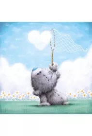 Kartka okolicznościowa Miś łapiacy serce z chmurki