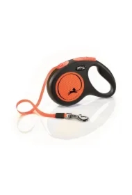 New Neon, Smycz automatyczna dla psa, czarny/ neonowy pomarańczowy, M, 5m, taśma