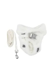 Zestaw, szelki+Smycz dla psa/kota, brudna biel, poliester, rozmiar L, ocieplane