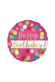 Balon foliowy Birthday pink confetti 46cm