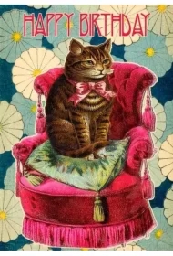 Karnet B6 z kopertą Urodziny Kot na czerw. fotelu