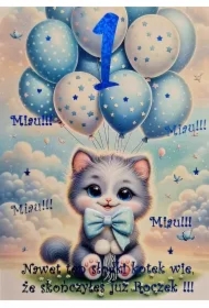 Karnet Roczek chłopiec kotek 3K