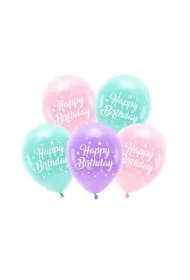 Balony Eco Happy Birthday różowy 26 cm