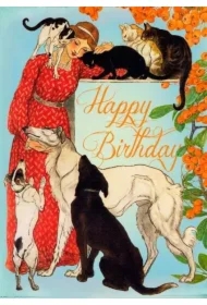 Karnet B6 z kopertą Urodziny Kobieta z psami i kot
