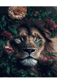 Malowanie po numerach - Lew wśród kwiatów