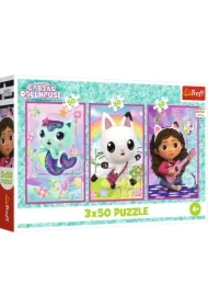 Puzzle 3x50 el. Poznajcie Gabby i kotki