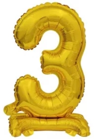 Balon foliowy mini cyfra 3 ze stopką złota