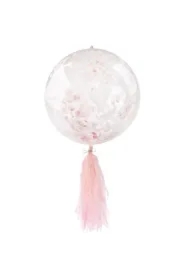 Balon PCV przeźroczysty z konfetti z frędzlami BLF5757 różowy