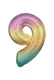 Balon foliowy cyfra 9 tęczowa pastel