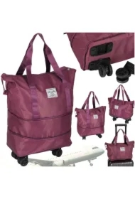 Torba podróżna na kółkach składana turystyczna pojemna 3 rozmiary fioletowa