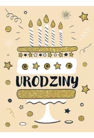Karnet B6 Urodziny - Tort brokat
