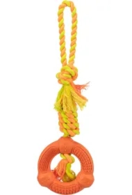Pierścień ze sznurem, zabawka, dla psa, pomarańczowa, bawełna/guma naturalna, śr. 12/41 cm