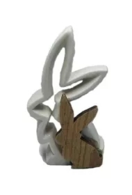 Figurka zając eko ceramika+drewno 15,5x4x16cm