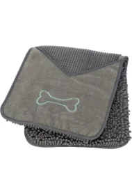 Ręcznik, dla psa/kota, szary, mikrofibra, 78 x 32cm, z kieszeniami na dłonie