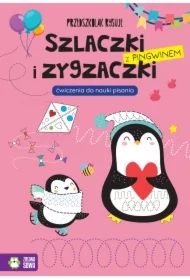 Szlaczki i zygzaczki z pingwinem. Ćwiczenia od nauki pisania. Przedszkolak rysuje