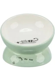 Miska podwyższona, dla kota, ceramika, szałwiowa/biała, 13 cm