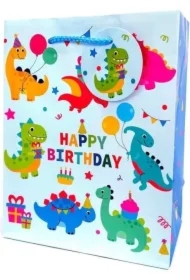 Torebka ozdobna matowa 18x23x10cm Dinozaury