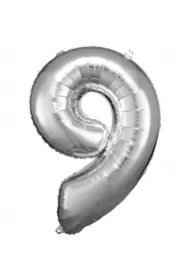 Balon foliowy cyfra 9 srebrna