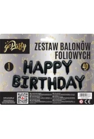 Zestaw balonów foliowych Happy Birthday czarne