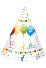 Czapeczki papierowe Happy Birthday Streamers