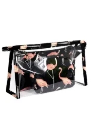 Kosmetyczka damska 3w1 Flamingi - czarna