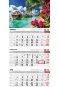 Kalendarz 2026 trójdzielny z magnesem tropiki
