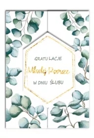 Karnet A5 rozkładany z bilecikiem HS ślub eukaliptus