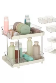 Organizer stojak na biurko do kuchni łazienki wysuwana półka z przegrodami na kosmetyki akrylowy 2-poziomowy