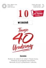 Karnet Urodziny 40 wymienne cyfry