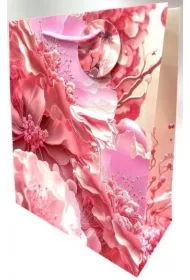 Torebka ozdobna matowa 26x32x12cm różowe kwiaty