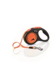 New Neon, Smycz automatyczna dla psa, czarny/neonowy pomarańczowy, S, 5m, taśma