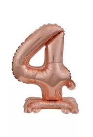 Balon foliowy mini cyfra 4 na stojaku różowe złoto