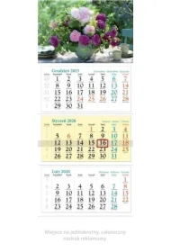 Kalendarz ścienny 2026 trójdzielny Kwiaty